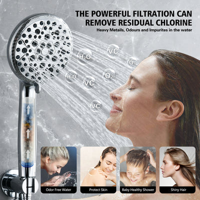 Filtro para Chuveiro SUMERAIN para Água Dura - Cabeça de Chuveiro com 9 Modos de Spray, Prevenção de Calcário FOF e Cuidado da Pele com Vitamina C, Filtro Substituível a Cada 3 Meses (Compatível com Arizona/Texas/Califórnia), Cromado