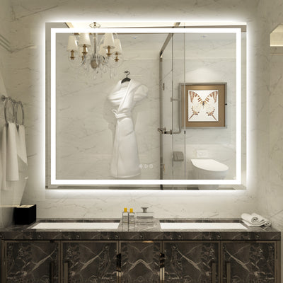 Espelho de Banheiro LED SUMERAIN 48 x 40 Polegadas com Luzes, Iluminação Frontal e Traseira, Espelho de Penteadeira com Luz Regulável em 3 Temperaturas de Cor para Parede, Antiembaçante, Função de Memória, Vidro Temperado à Prova de Quebra