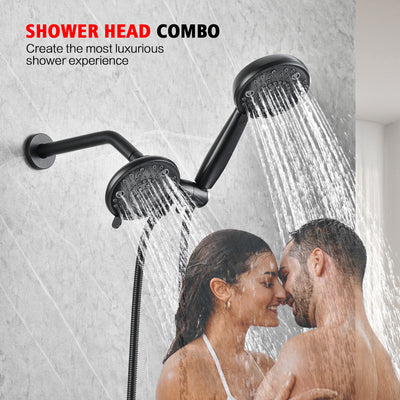 sumerain Matte Black 3-Way Showerhead and Handheld Shower Combo with Shower Hose,Enjoy Luxurious Multi-settings Rain Shower and Hand Held Shower Separately or Together