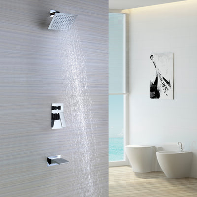 SUMERAIN Modern Wall-Mount Tub and Shower Faucet with Single Handle , Tub and Shower Faucet with 8-inch Square Rain Showerhead & Pressure Balance Valve