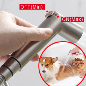 Acessório para banho de cachorro SUMERAIN, pulverizador para banho de cães e gatos, braço de chuveiro desviador de latão maciço e pulverizador com regulagem de fluxo, mangueira extra longa de 8 pés, acabamento níquel escovado