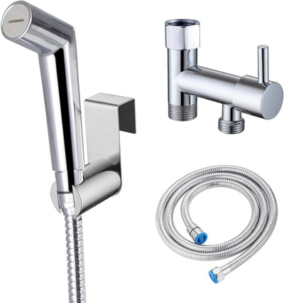Kit de pulverizador manual com jato ajustável para vaso sanitário, design de dupla vedação, acabamento cromado