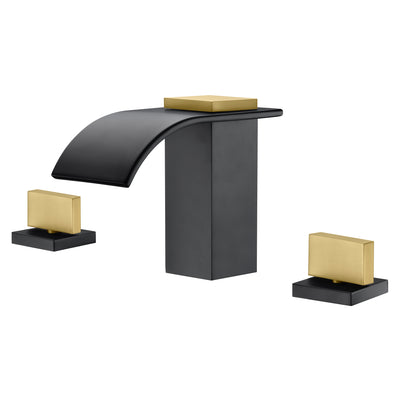 SUMERAIN 8 "Torneira de banheiro generalizada com 3 furos em cascata para bacia com acabamento preto e dourado