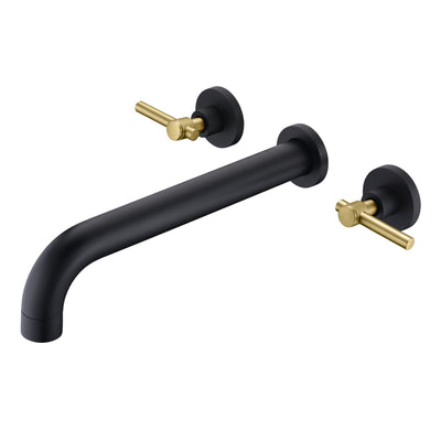 SUMERAIN Conjunto de torneira para banheira de montagem na parede, bico longo, enchimento de banheira, alta vazão, acabamento preto e dourado