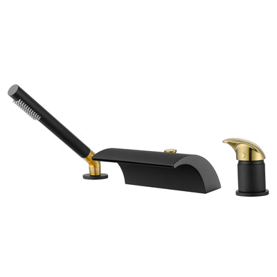 SUMERAIN Cachoeira Romana Torneira para Banheira Deck Mount Torneira para Banheira de Latão com Chuveiro de Mão, Acabamento Preto e Dourado