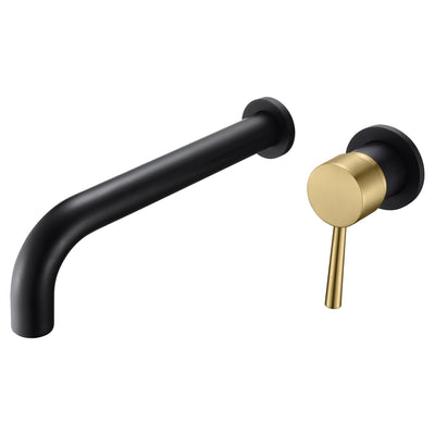 SUMERAIN Torneira para banheira de parede, torneira para banheira de banheiro com bico longo de enchimento, acabamento preto e dourado, alça única
