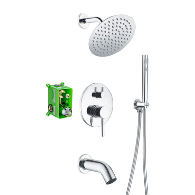 Sistema de Chuveiro de Chuva Sumerain com Torneira para Banheira, Conjunto de Torneira para Banheira e Chuveiro com Cabeça de Chuveiro de 8 polegadas e Chuveiro de Mão, Válvula Incluída Cromado