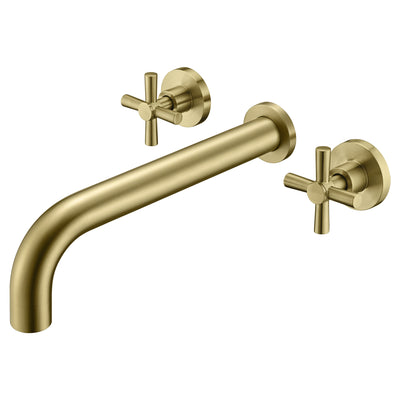 SUMERAIN Torneira para banheira com montagem na parede, torneira para banheira de alto fluxo, ouro escovado com válvula áspera, duas alças cruzadas