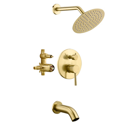 Conjunto de torneira de chuveiro e banheira com equilíbrio de pressão em ouro escovado com bico de banheira