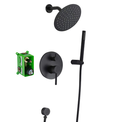 Conjunto de torneira de chuveiro completo, 2 funções e válvula áspera incluída montada na parede, preto fosco