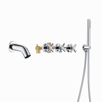 Torneira para banheira em cascata com enchimento de parede para banheira com chuveiro de mão, acabamento cromado