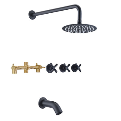 Torneira de chuveiro para banheira com 3 alças, kit de acabamento para banheira e chuveiro preto fosco com válvula, SUMERAIN