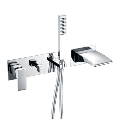 Torneira para banheira de montagem em parede Sumerain com chuveiro de mão, torneira para banheira em cascata com acabamento cromado Torneira para canhotos
