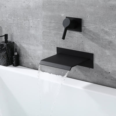 Sumerain Waterfall Wall Mount Tub Filler preto fosco com válvula alça única latão alto fluxo, S2140DW