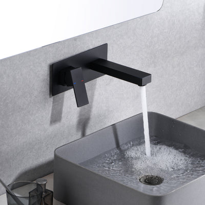 Torneira de banheiro preta fosca sumerain, torneira para pia de parede com alça única e válvula áspera incluída, design para canhotos