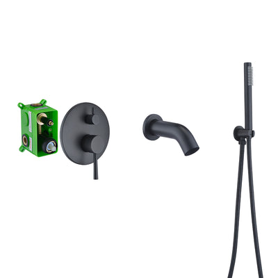 Torneira para banheira de parede preta fosca com desviador de chuveiro de mão, bico em cascata
