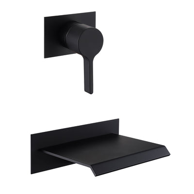 Sumerain Waterfall Wall Mount Tub Filler preto fosco com válvula alça única latão alto fluxo, S2140DW