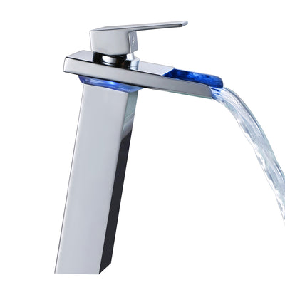 Torneira para pia de banheiro de furo único com bico de mudança de cor LED em cascata