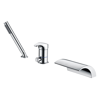 Torneira para banheira romana cascata com 3 furos, torneira para banheira com chuveiro de mão e acabamento cromado
