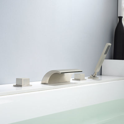Torneira para banheira de níquel escovado de alto fluxo com pulverizador, bica para banheira em cascata com desviador