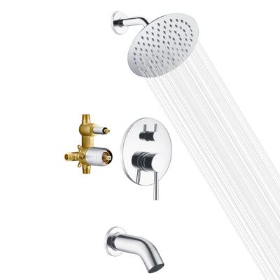 Banheira Sumerain e torneira de chuveiro com válvula, kit de banheira de chuveiro com válvula de equilíbrio de pressão, chuveiro de chuva de 8 polegadas e bico em cascata com acabamento cromado