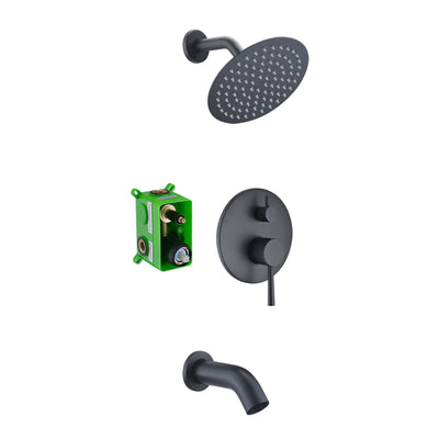 Conjunto de banheira e torneira de chuveiro preto fosco com bica de banheira em cascata