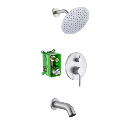 Conjunto de torneira para banheira e chuveiro de níquel escovado com bica de banheira em cascata e chuveiro de chuva de alta pressão