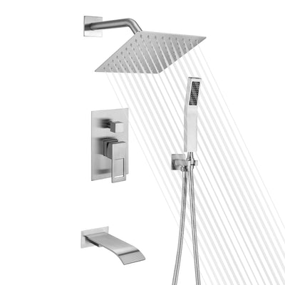 Sistema de chuveiro de níquel escovado, banheira combinada com torneira em cascata com válvula de equilíbrio de pressão