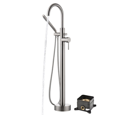 Sumerain Torneira autônoma para banheira, enchimento de banheira montado no piso de níquel escovado, design modular de caixa oculta de latão sólido, alta taxa de fluxo
