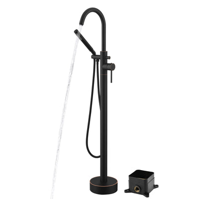 Sumerain Torneira para banheira de montagem no chão, enchimento autônomo de bronze polido com óleo para banheira com chuveiro de mão, design de caixa oculta modular de latão sólido, alta taxa de fluxo