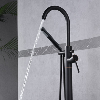 Sumerain Torneira para banheira de montagem no chão, enchimento autônomo de bronze polido com óleo para banheira com chuveiro de mão, design de caixa oculta modular de latão sólido, alta taxa de fluxo